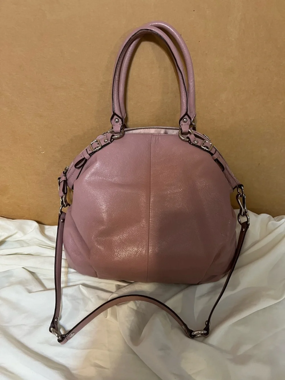 Coach Pink Pebbled Leather Satchel with Shoulder Strap - Picture 2 of 5